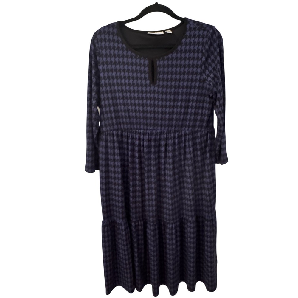 Susan Graver Sz M Purple Black Houndstooth Fit‎ & Flare Retro Swing Dress
